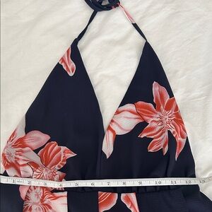 Simple Floral Womans Maxi Navy and Coral Dress